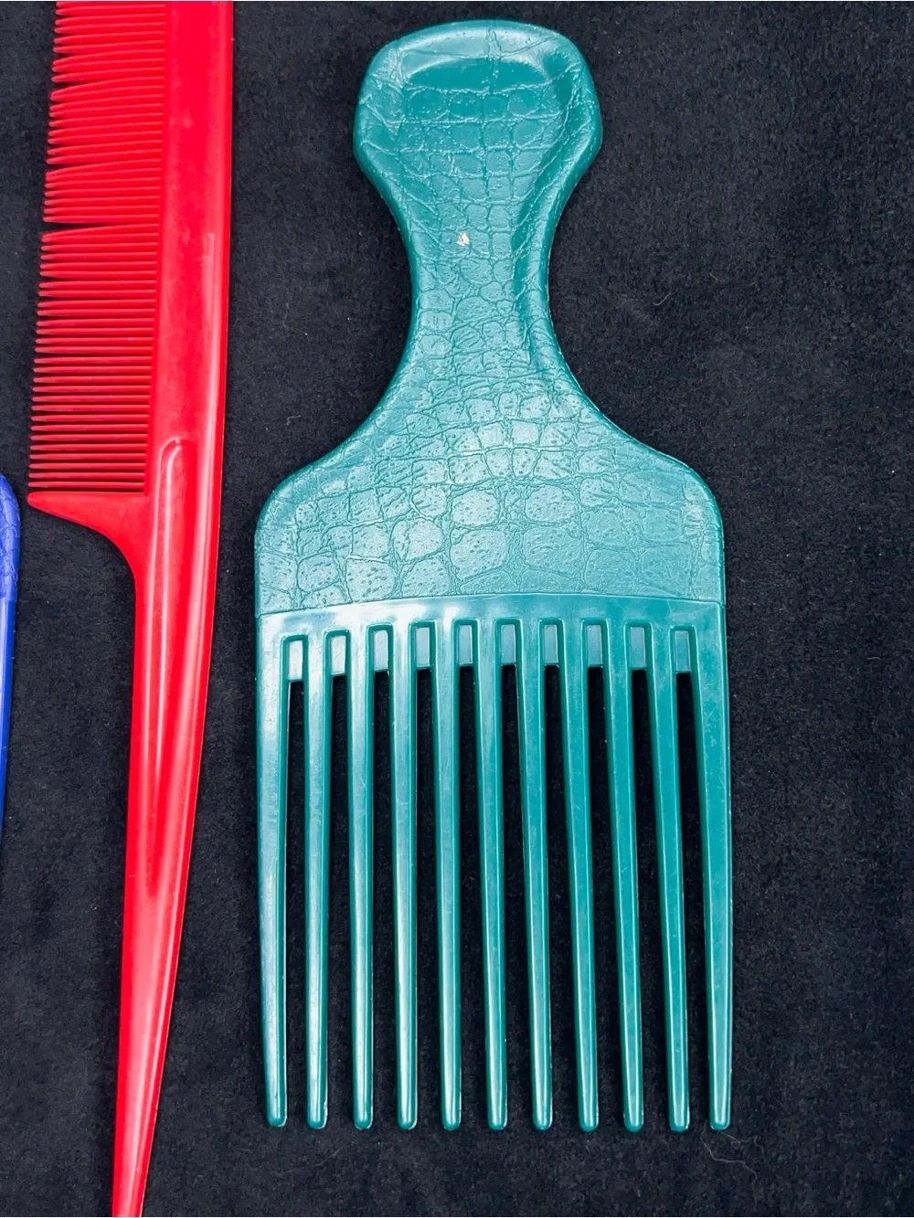 Vintage Set Of 3 Goodys Hair Picks Combs Green Teal Blue Red Retro Styling